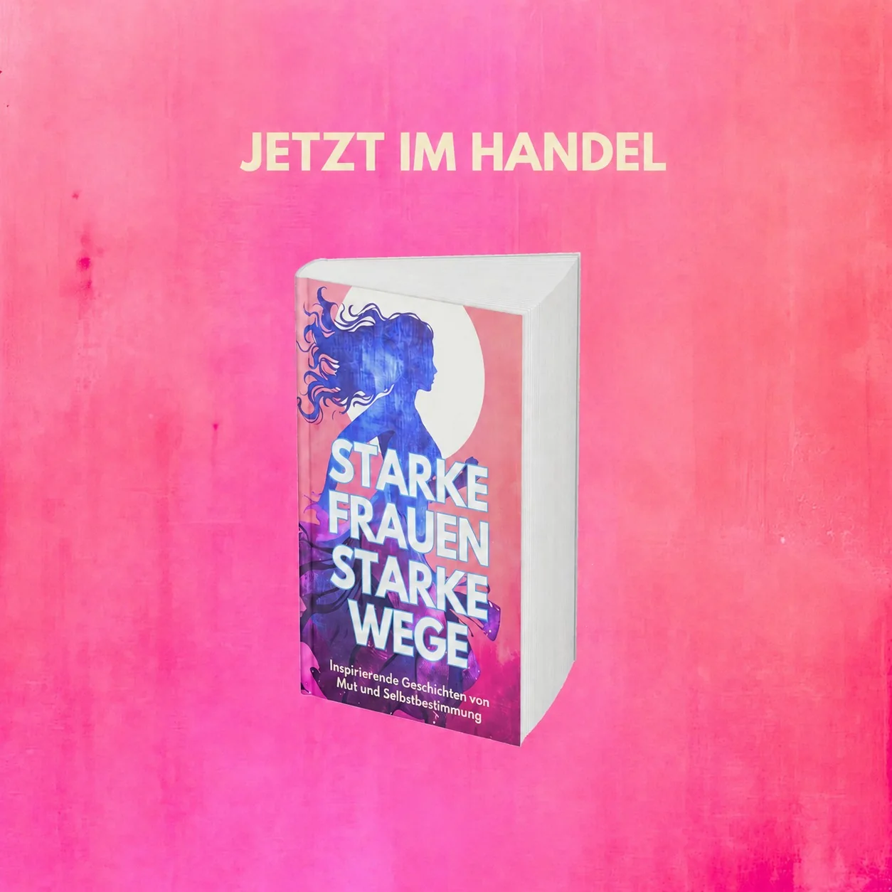Räumliche Buchansicht auf pinkem Hintergrund mit der Aufschrift Jetzt im Handel