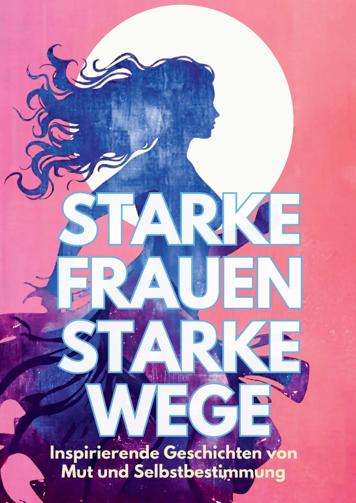 Buchcover mit einer blau-violetten Frauensilhouette auf pinkem Hintergrund