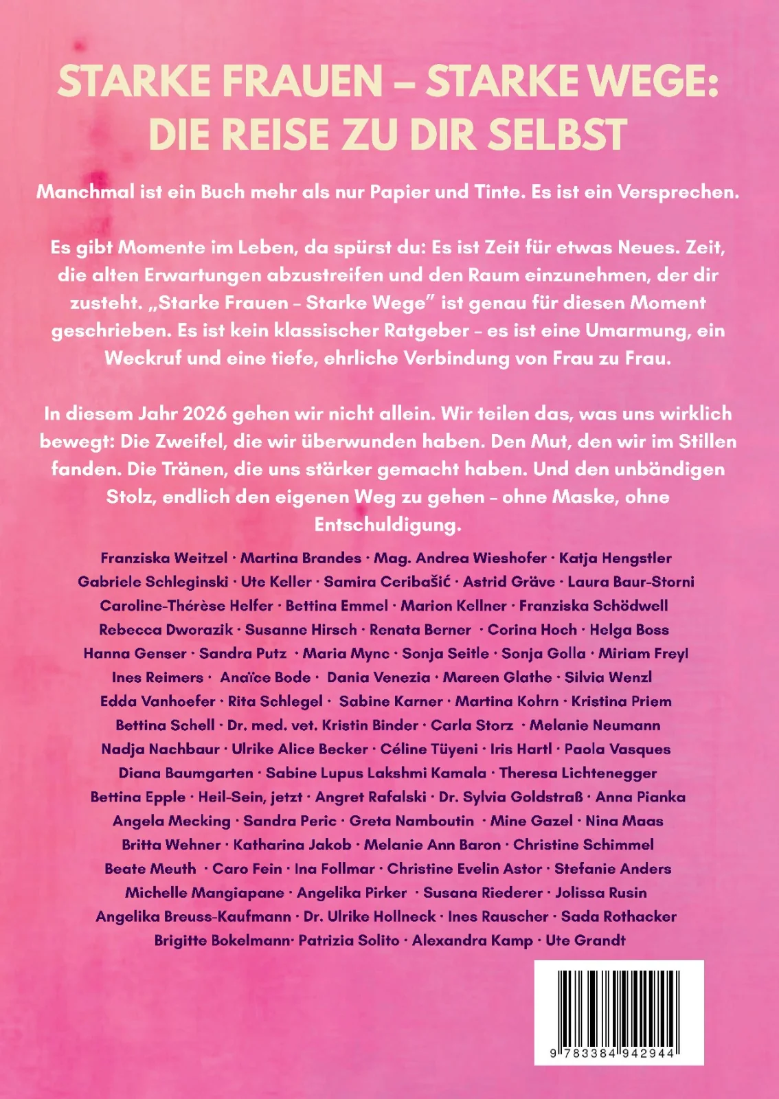 Buchrückseite mit einer Beschreibung und den Namen der Mitwirkenden